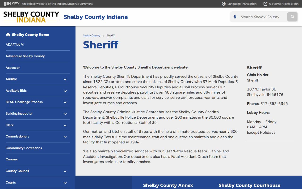 Shelby County active warrant service information on the official Sheriff page