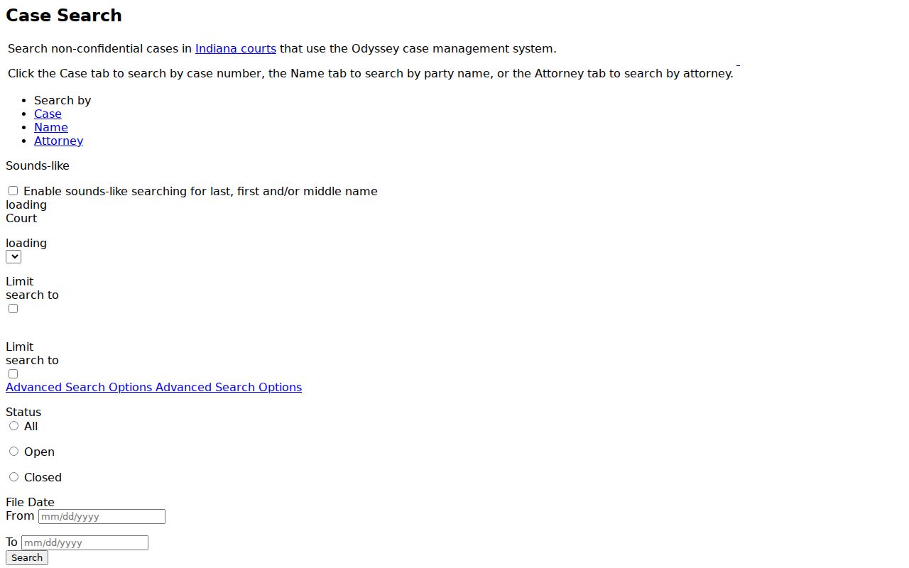Indiana MyCase portal for Shelby County warrant records
