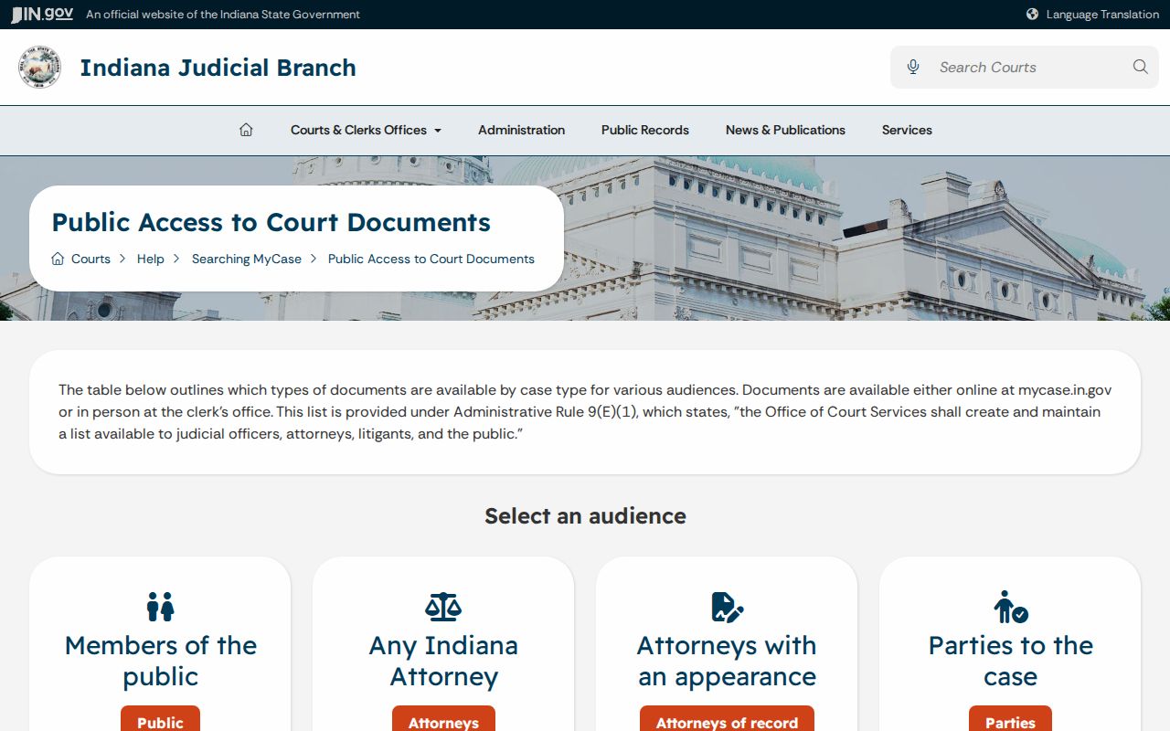Indiana MyCase access limits for Shelby County warrant records